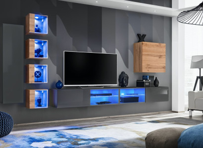Living room Wall unit Gray Modern Furniture TV lowboard wall cabinet shelves